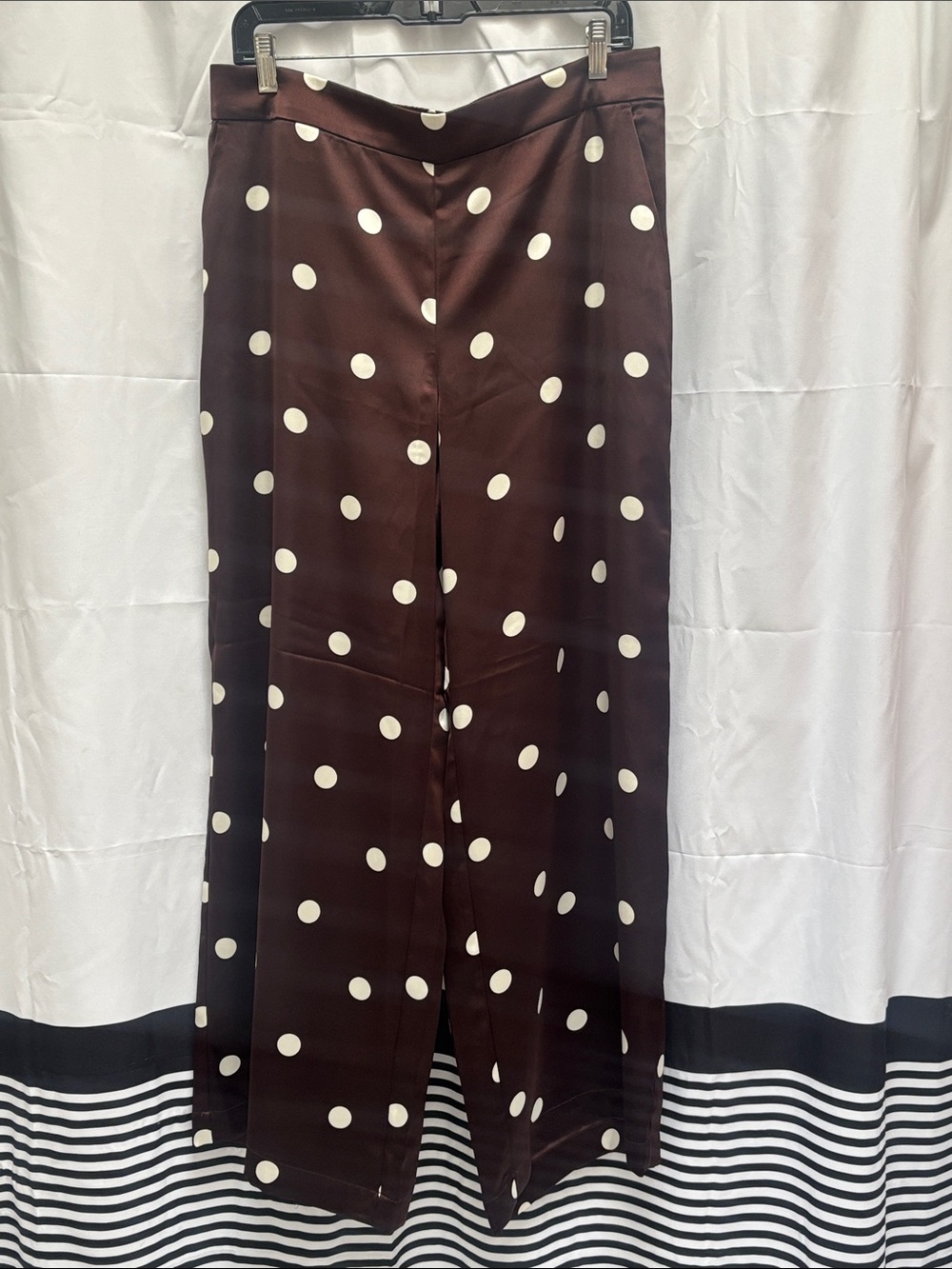 LOFT Brown Wide-Leg Polka Dot Pants